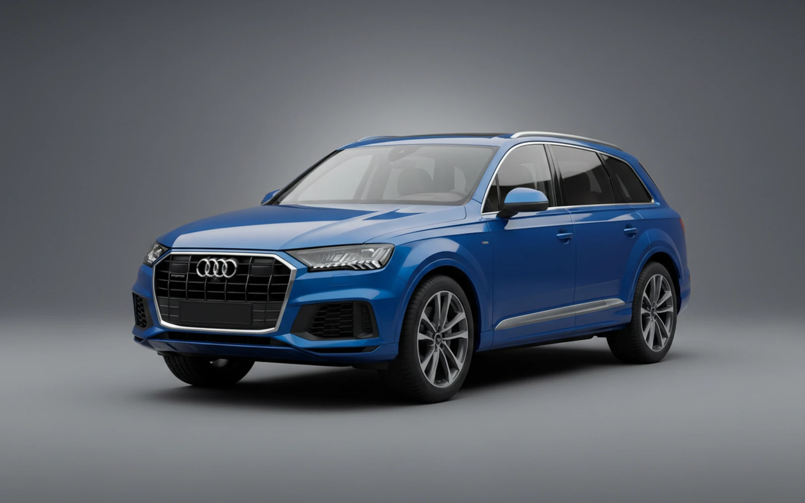 Audi Q7 Blue 2023 for rent in Miami — exterior front view