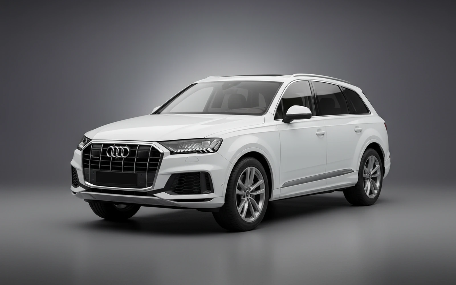 Audi Q7 White 2023 for rent in Miami — exterior front view
