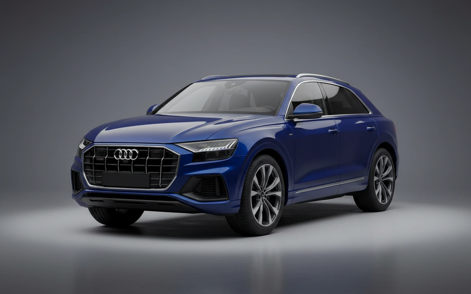 Audi Q8 Blue 2023 for rent in Miami — exterior front view