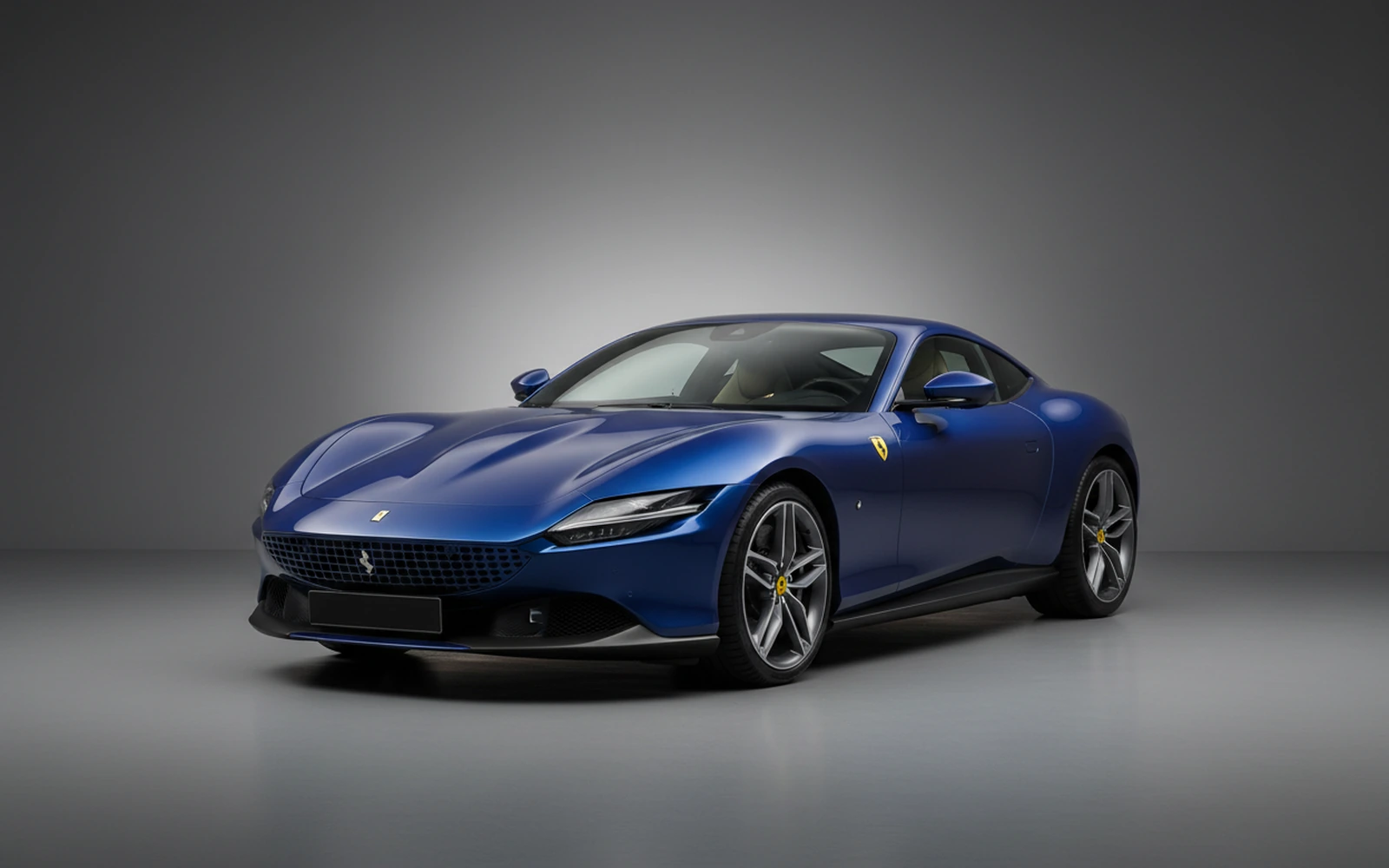 Ferrari Roma Azul 2021 for rent in Miami — exterior front view