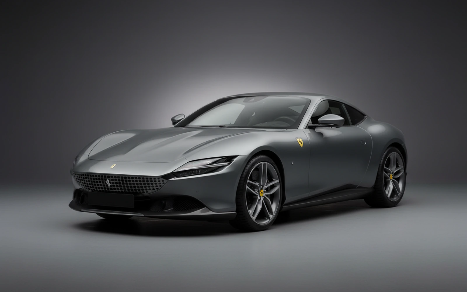 Ferrari Roma Grey 2021 for rent in Miami — exterior front view