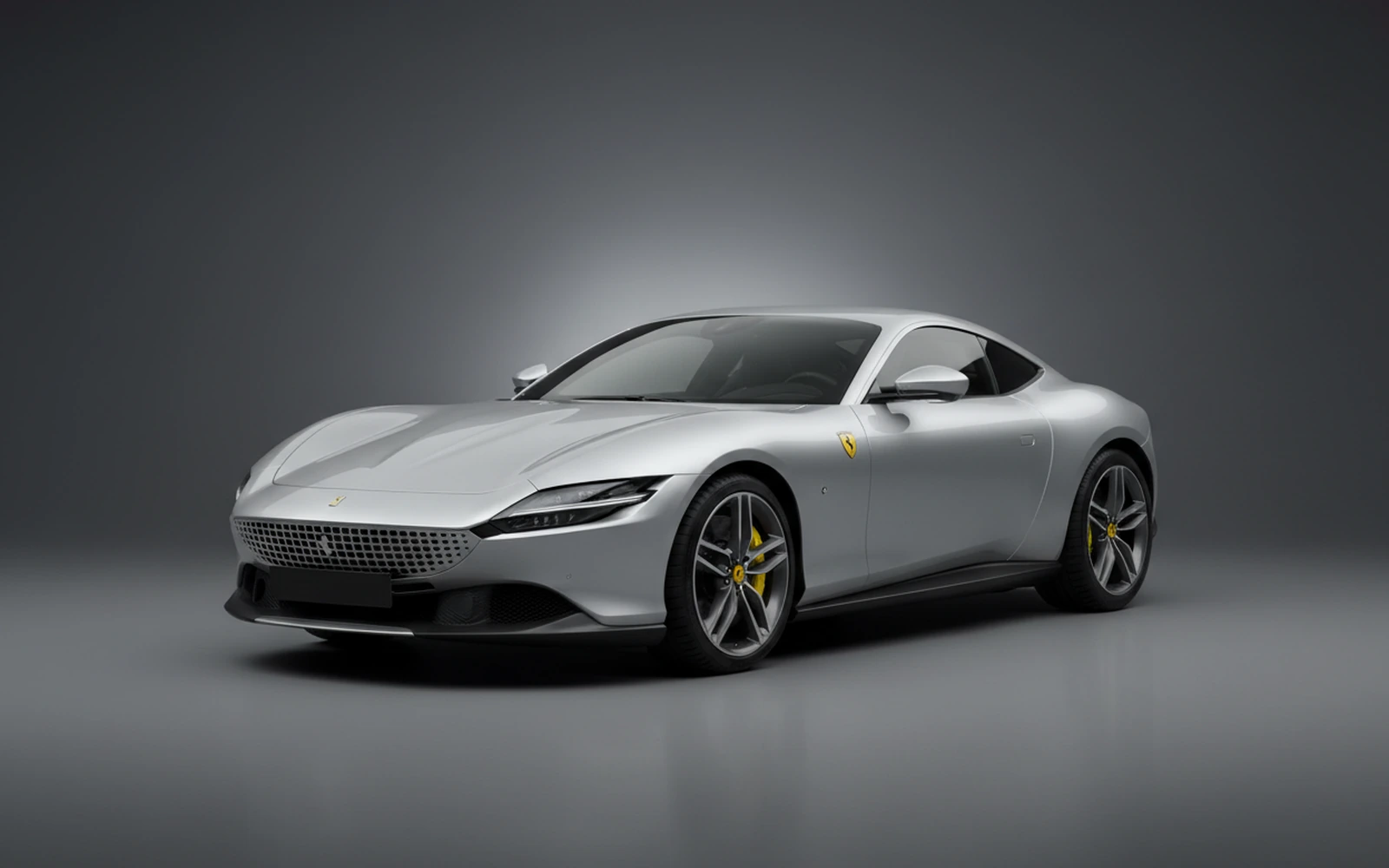 Ferrari Roma Silver 2021 for rent in Miami — exterior front view