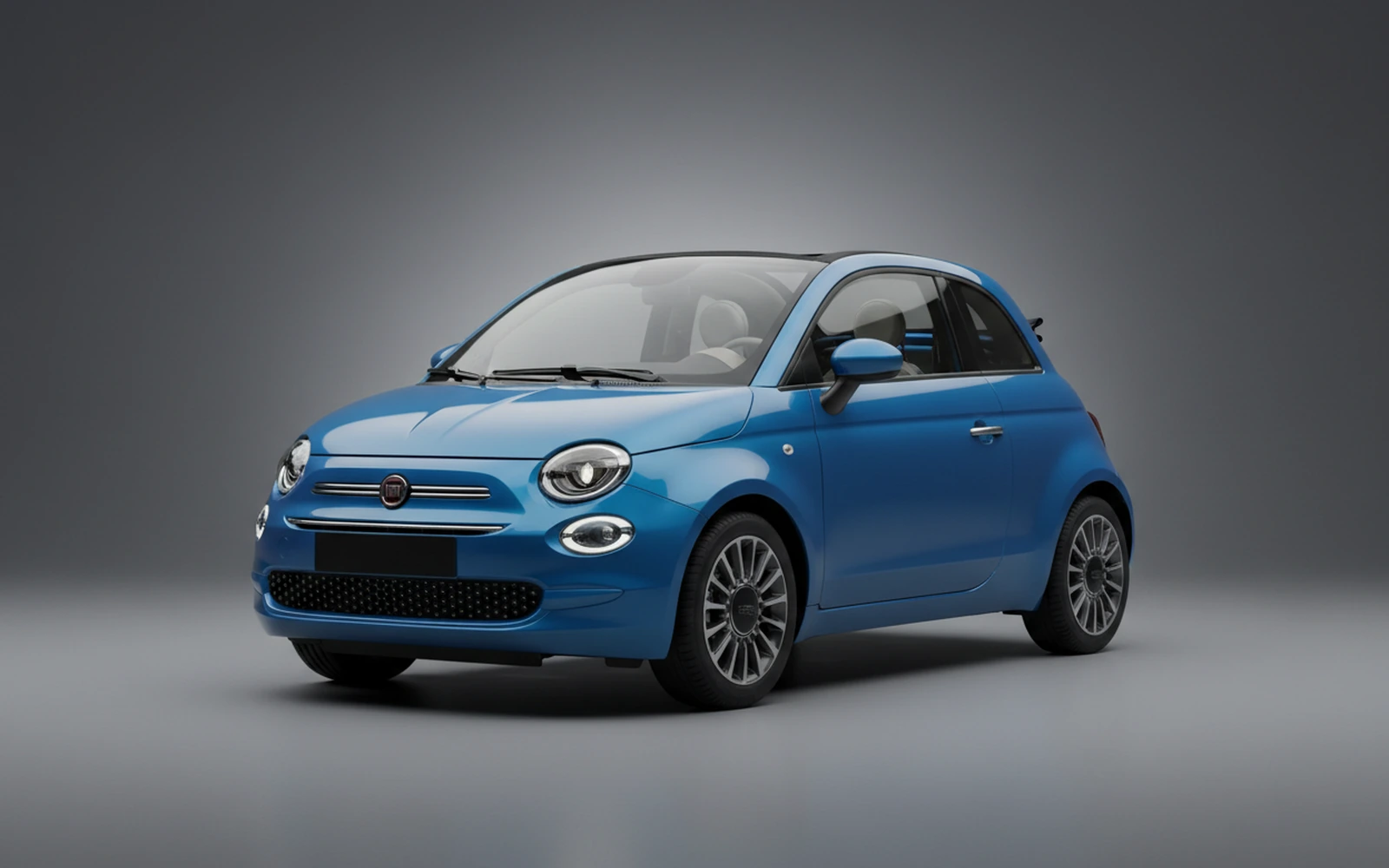 Fiat 500 Cabrio Blue 2023 for rent in Miami — exterior front view