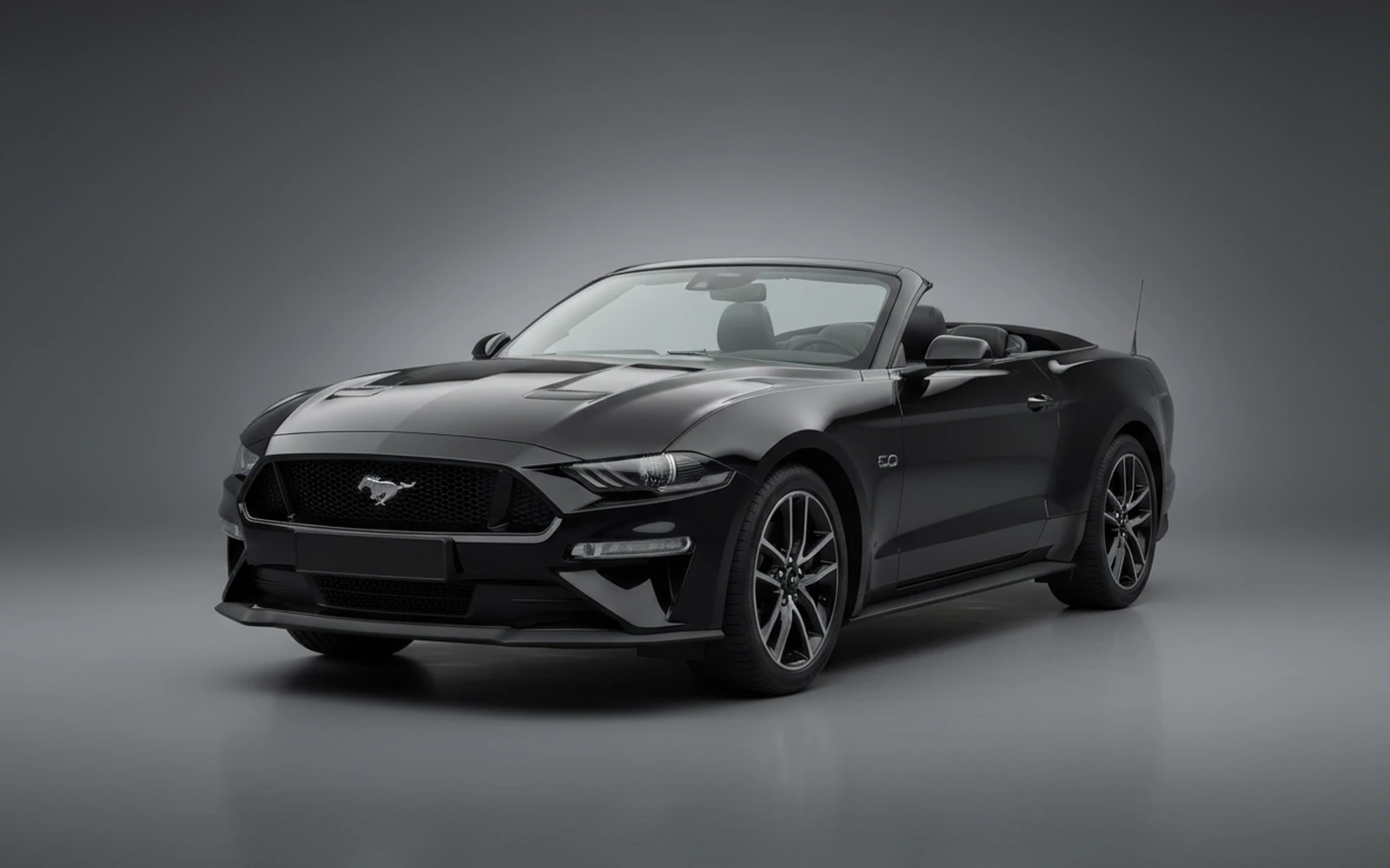 Ford Mustang Convertible Black 2024 for rent in Miami — exterior front view
