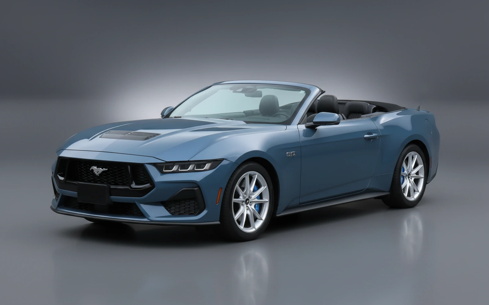 Ford Mustang Convertible Blue 2025 for rent in Miami — exterior front view