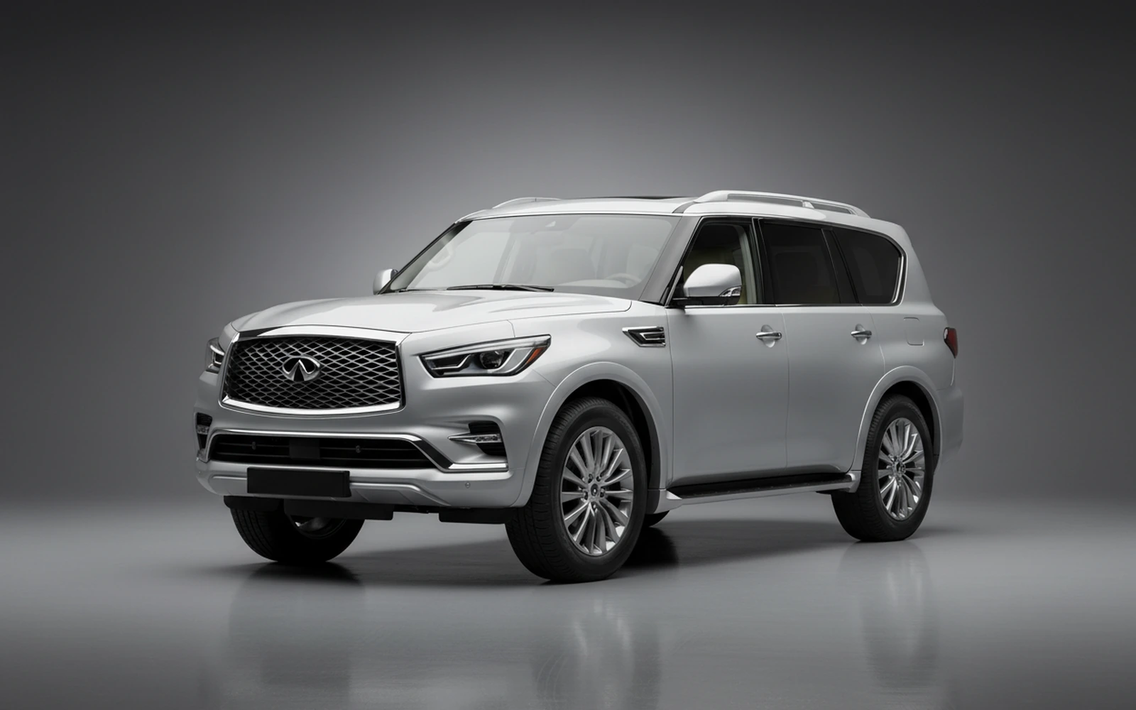 Infiniti Qx 80 Silver 2022 for rent in Miami — exterior front view
