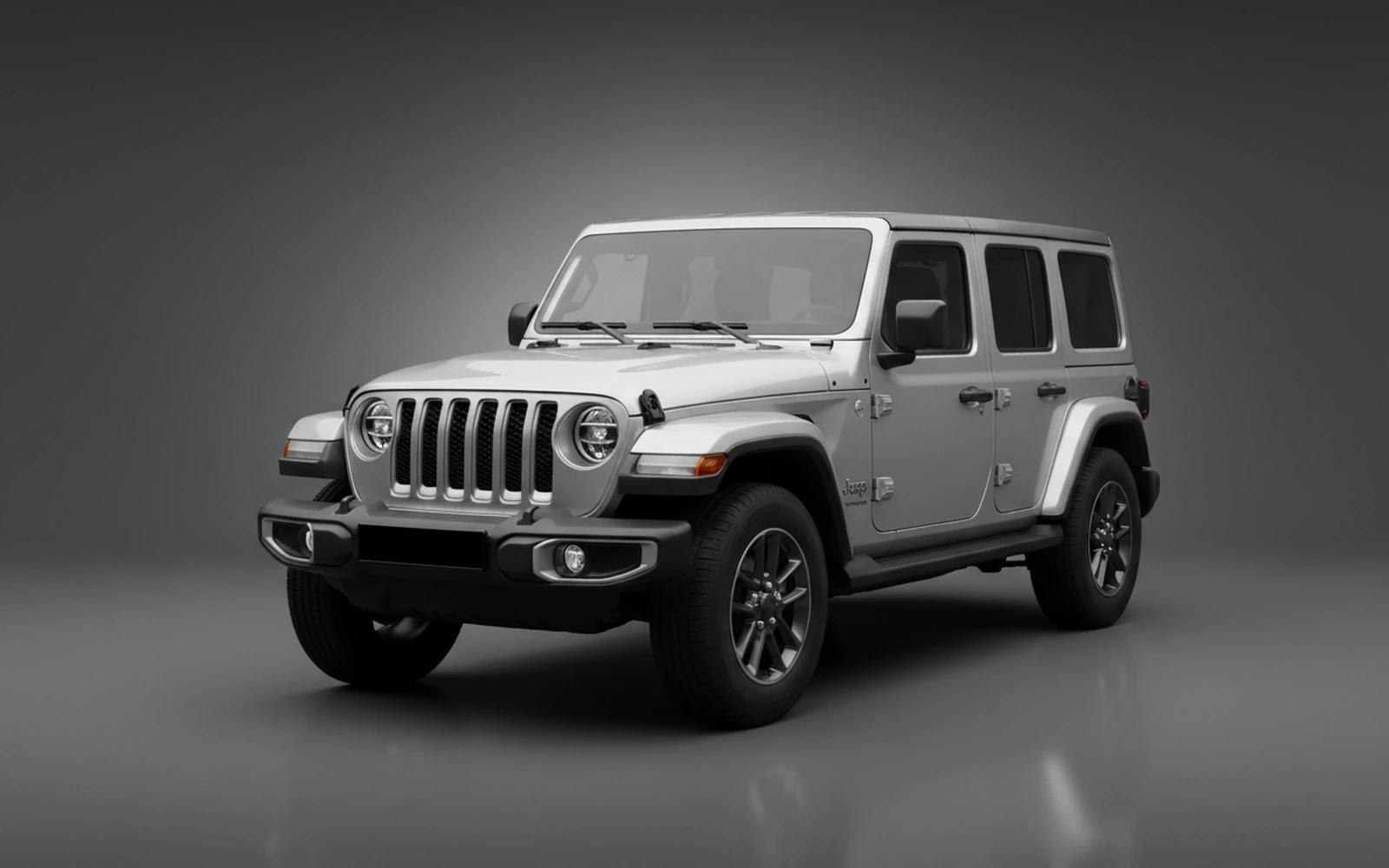 Jeep Wrangler Silver 2025 for rent in Miami — exterior front view