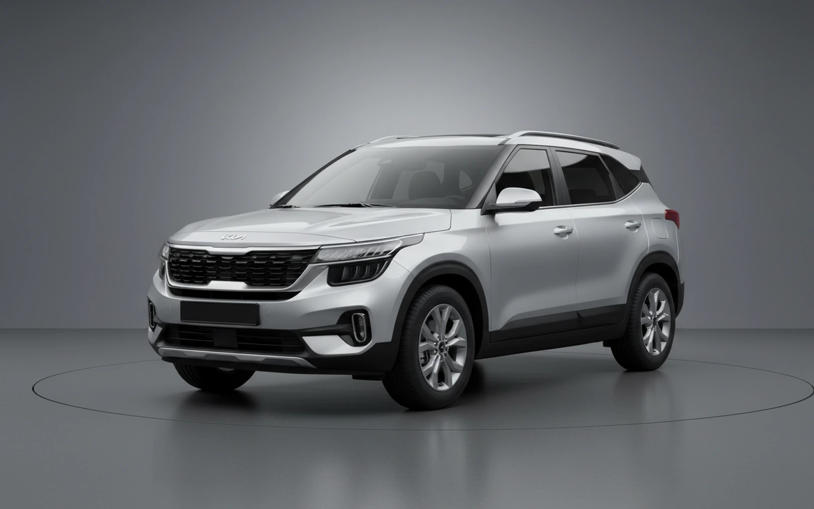 Kia Seltos Silver 2026 for rent in Miami — exterior front view