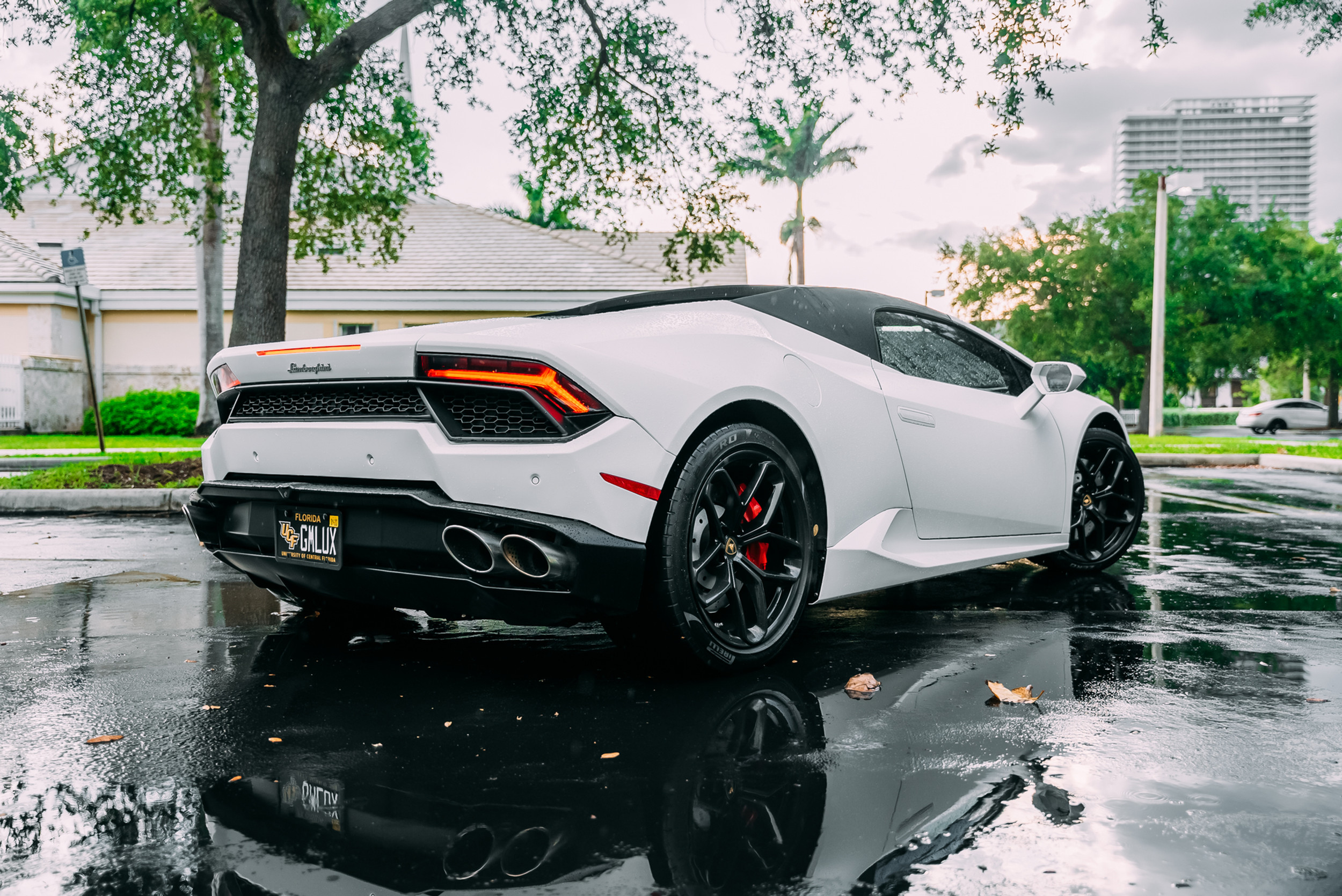 Green Lamborghini Huracan detail shot — exotic car rental in Miami