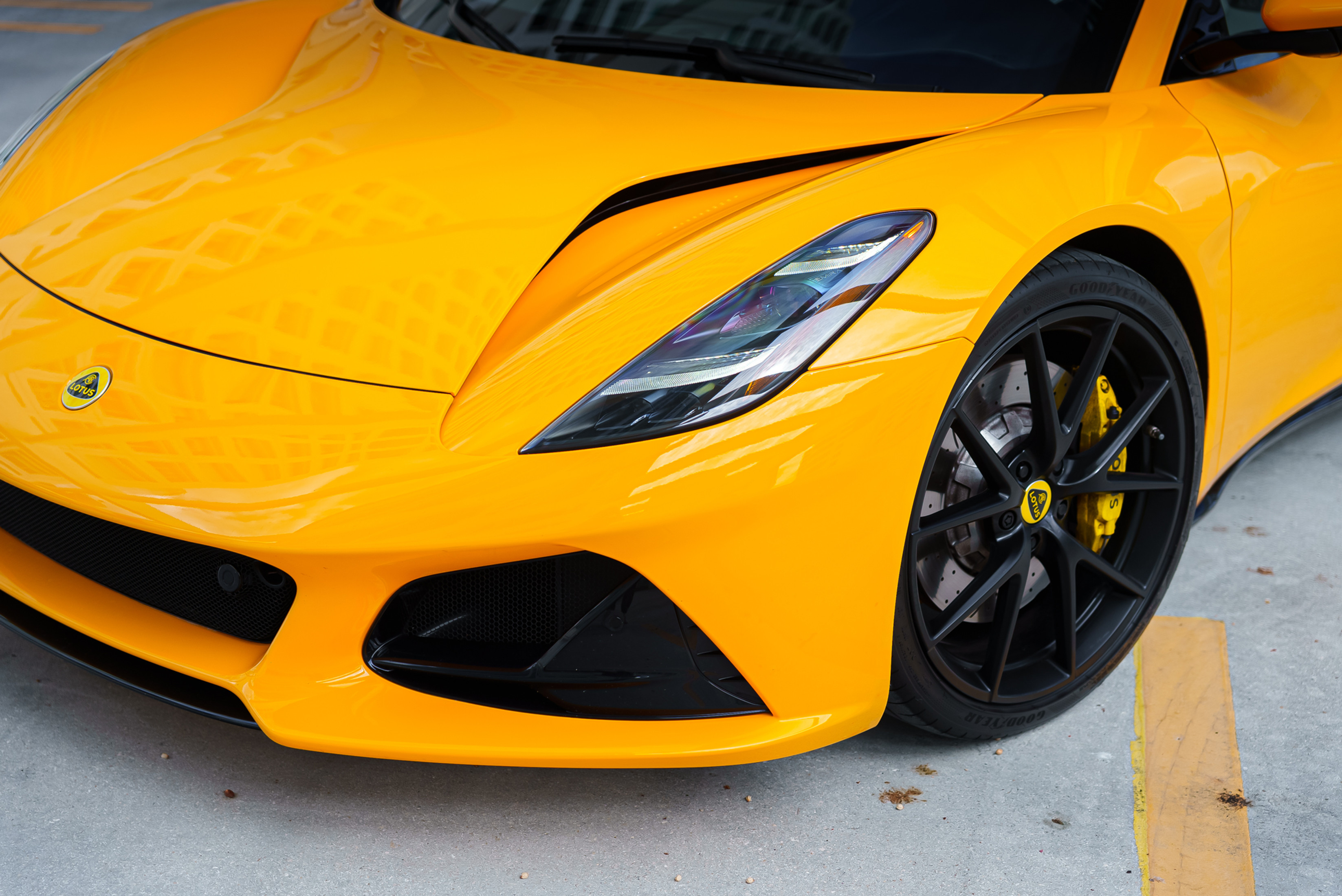 Lotus Emira Yellow — exterior rear view