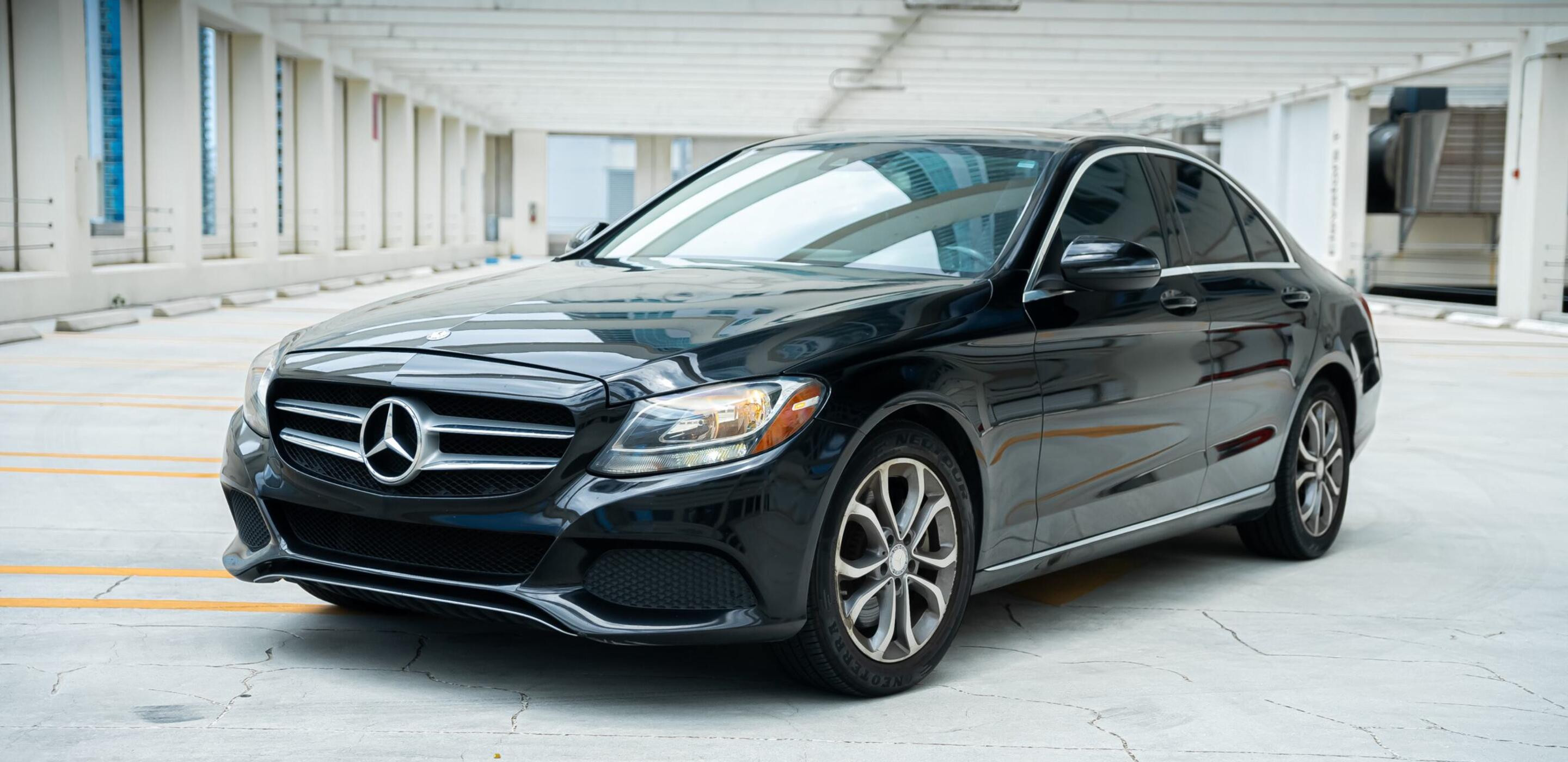 Mercedes-Benz C300 Black 2017 for rent in Miami — exterior photo