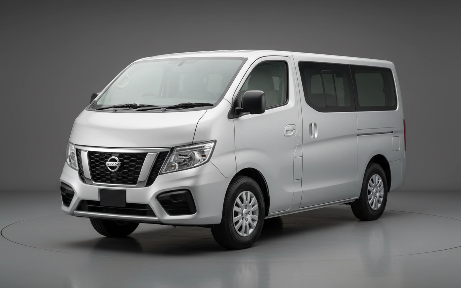 Nissan Urvan Silver 2026 for rent in Miami — exterior front view