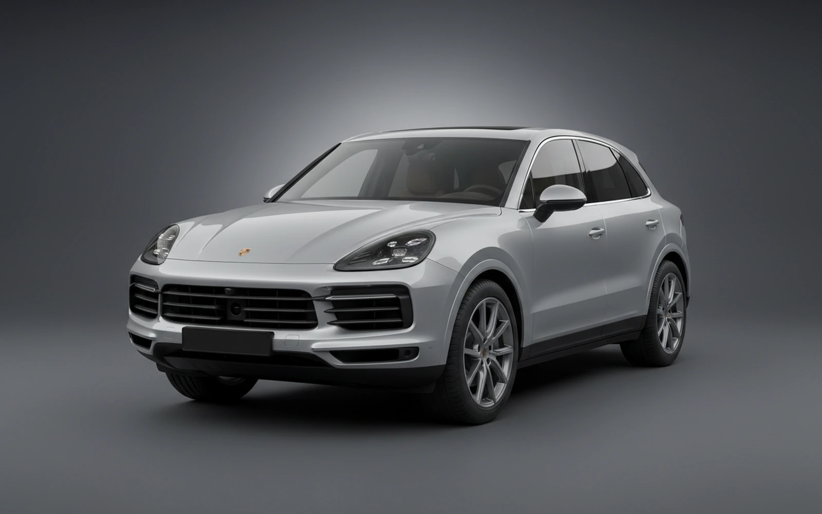 Porsche Cayenne Silver 2023 for rent in Miami — exterior front view