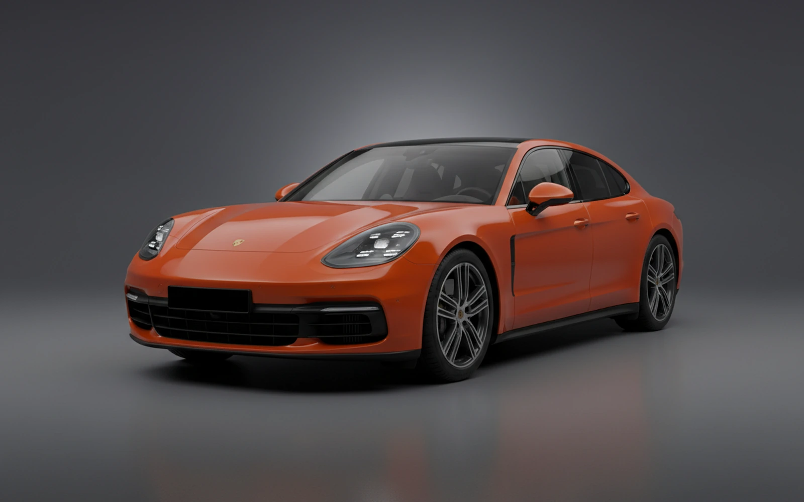 Porsche Panamera 4 Hybrid Orange 2023 for rent in Miami — exterior front view